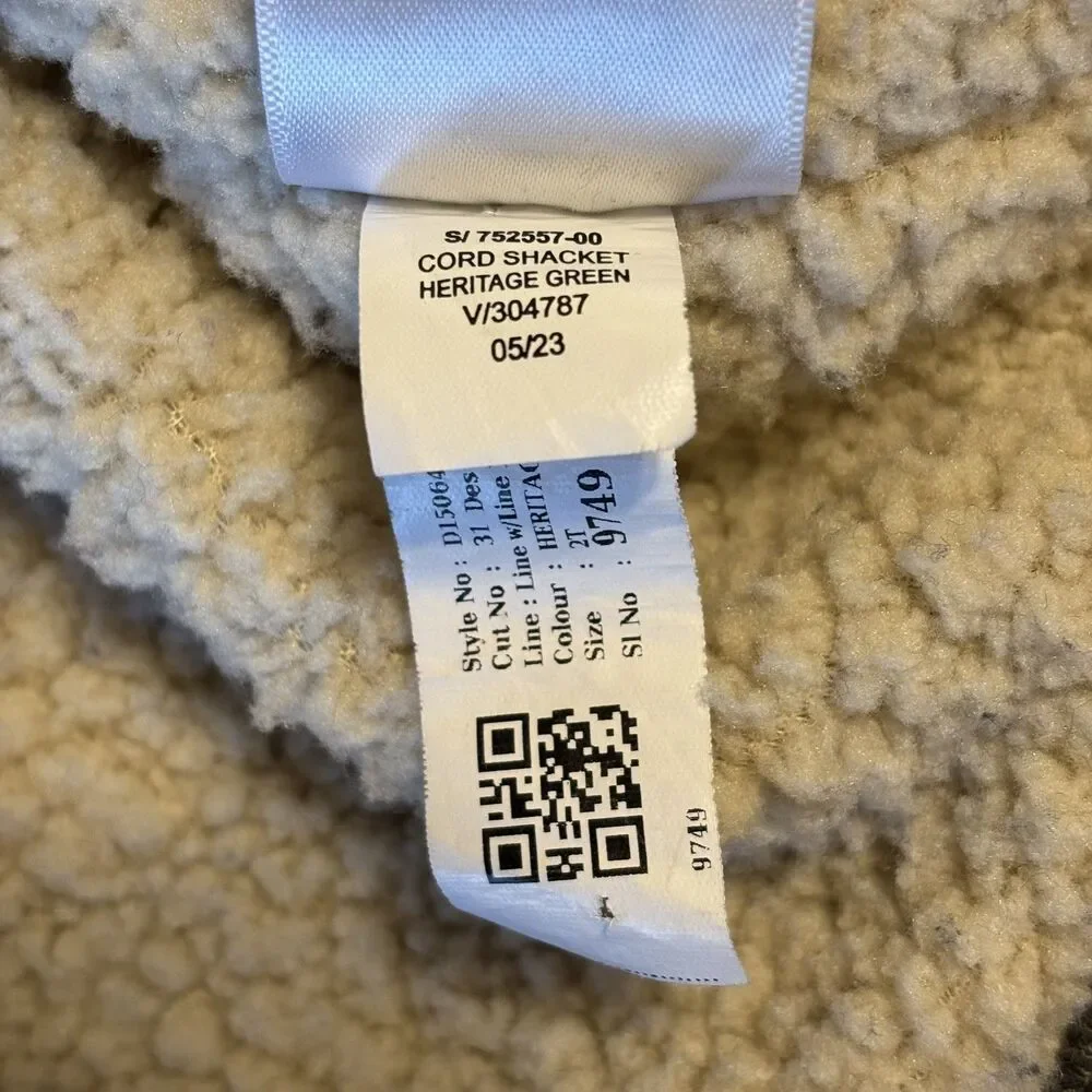 Old Navy Shacket Heritage Green Corduroy Sherpa Jacket Toddler size 2T
